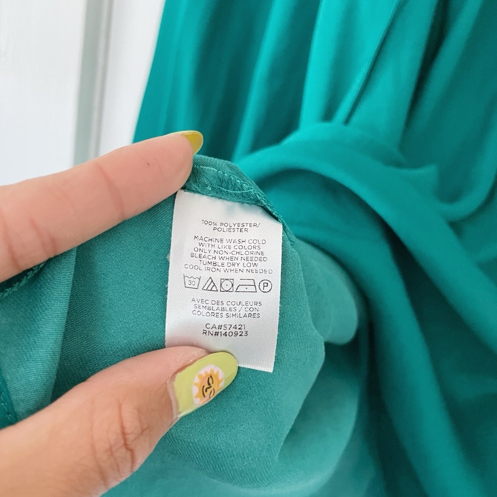 LOFT Teal Long-Sleeve Smocked V-Neck Blouse - Picture 4 of 5